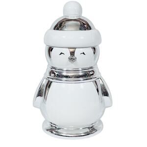 Slatkin & Co. Silver Reflective Penquin 13" Cookie Jar Christmas Seasonal Decor